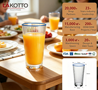 LAKOTTO Verre à eau haut en verre transparent 310 ml avec rayures verticales, design classique, réutilisable pour café, thé, bière, jus, boissons quotidiennes
