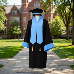 Conjunto de Toga y Birrete de Graduación Negro con Ribete Azul y Borla 2026 para Ceremonia Escolar, Uniforme Unisex para Adultos, Poliéster, Venta al Por Mayor - Product Image 5