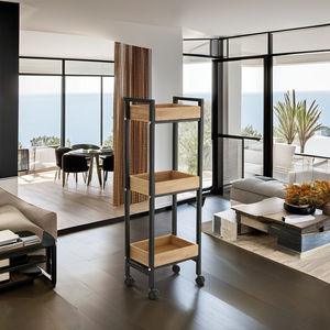 Carrito de almacenamiento de bambú moderno personalizado de <span class=keywords><strong>3</strong></span> niveles, práctico uso en la cocina del hogar con diseño desmontable para baño y sala de estar - Product Image 1