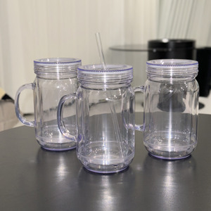 DIY Plastic Wide Mouth <strong>Mason</strong> <strong>Jars</strong> with Handles, Lids and Straws 20 oz Double Insulated <strong>Tumbler</strong> with Straw - Product Image 6