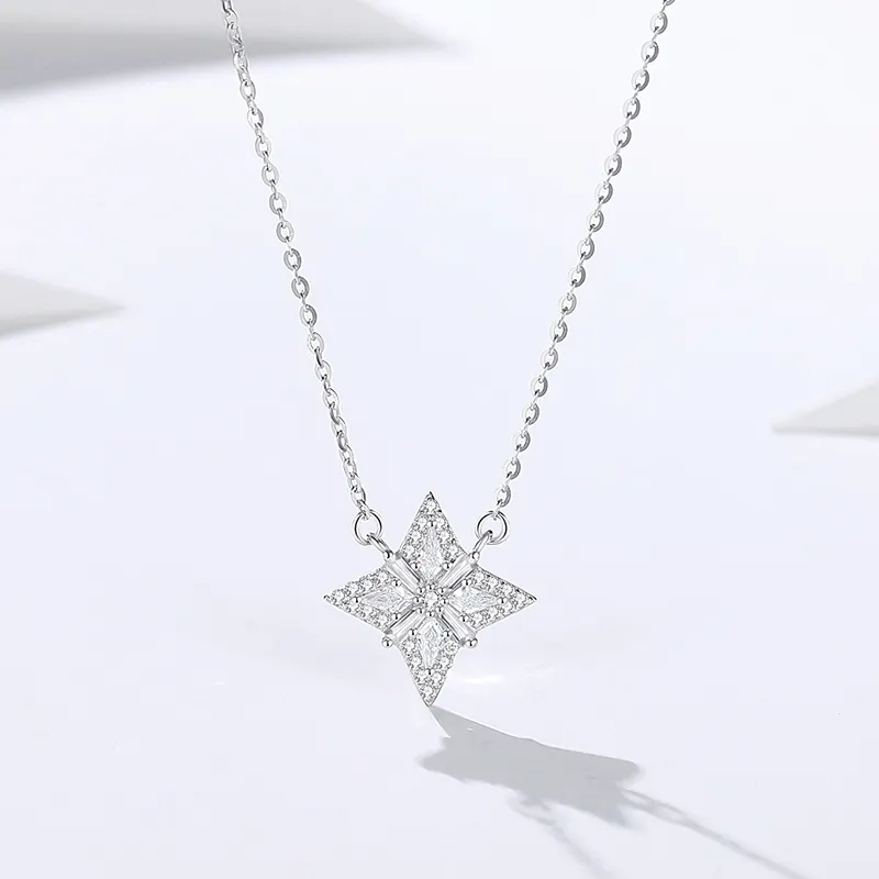 Elegan dainty 925 perak murni perhiasan halus zirkon berlian pave mengkilap tanda bintang liontin kalung untuk wanita