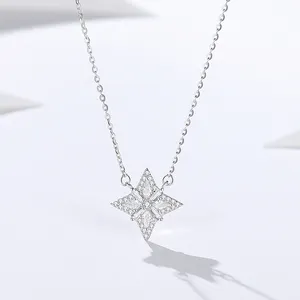 Elegan dainty 925 perak murni perhiasan halus zirkon berlian pave mengkilap tanda bintang liontin kalung untuk wanita