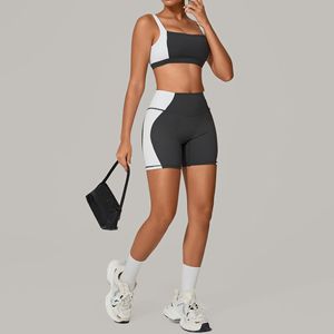 Phụ Nữ Của Màu Khối Backless Thể Thao Yoga Áo Ngực Và Quần Short Thiết Lập Nhanh Chóng Làm Khô Tập Thể Dục Và Tập Thể Dục Thiết Lập Phòng Tập Thể Dục Chạy Trang Phục - Product Image 4