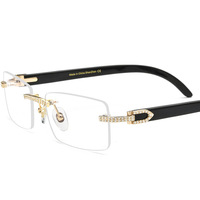 Gafas Ópticas de Lujo para Hombre con Montura de Cuerno y Diamantes, Sin Aro, para Negocios, de Fábrica, Gafas de Cuerno