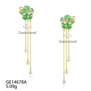 Grace Jewelry Unique Freshwater Pearl Green Gemstone Opal Flower Shape 925 Silver Trending Gold Plated Charm Earrings 18K