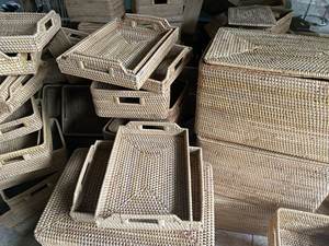 Bandeja de comida de ratán natural Bandejas tejidas de ratán Plato de fruta seca rectangular Almacenamiento de cosméticos Almacenamiento de sala de estar - Product Image 6