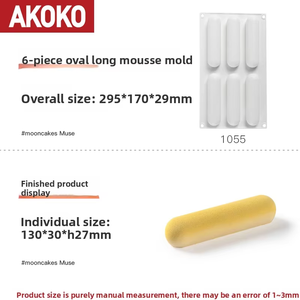 AKOKO <span class=keywords><strong>Moule</strong></span> <span class=keywords><strong>en</strong></span> silicone pour gâteau à mousse longue ovale 6 pièces pour macaron français, oreiller, pâtisserie, moules <span class=keywords><strong>de</strong></span> cuisson - Product Image 5