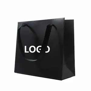 Paper Bag Supplier Custom Logo Printed White Cardboard Promotional Paper Bag Black Clothing Paper Bag For Business