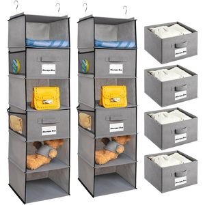 1 Pack 6 Shelf Hanging Closet Organizer With Detachable Drawers And Side Pockets For Clothes <b>Shoes</b> Bedroom <b>Storage</b> - Product Image 1