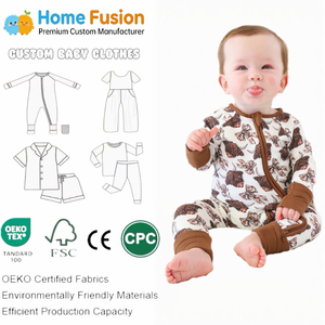 Op maat gemaakte bamboe baby pyjama's OEM Lage minimale bestelhoeveelheid Volledig bedrukte newborn romper met rits Comfortabele slaapkleertjes - Product Image 1