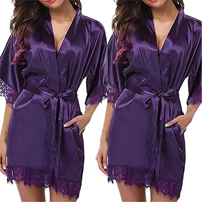 Frauen Seide Satin kurze Nacht Robe Sommer Nachtwäsche solide Kimono Mode Bademantel Sexy Bademantel Hochzeit Braut Brautjungfer Robe