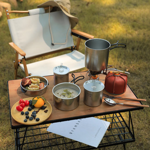 Ensemble de cuisine de camping Hike Mount Outdoor, 304 acier inoxydable, 10 pièces, portable, léger, capacité 3-4L - Product Image 1