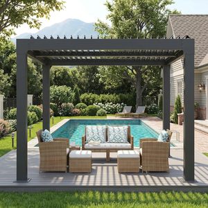 Pérgola con Techo de Láminas Ajustables de 10x10 Pies, Pérgola Moderna para Exteriores con Techo Rígido para Patio, Terraza - Product Image 1