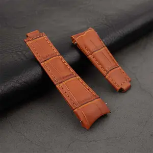 Quantité minimale de commande bas cuir de veau de haute qualité avec bracelet de montre en grain d'alligator bracelet de remplacement d'extrémité incurvée souple de 20mm pour Rolex