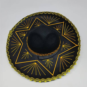 Chapeau Western à large bord noir avec broderie dorée, style mexicain, pour fête, Halloween, adulte, unisexe, respirant, protection solaire, toutes saisons - Product Image 1