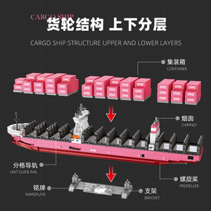 JJ9217 <b>Plastic</b> Building <b>Blocks</b> Cargo Ship 1446 Pieces DIY Assembly Model for Youth Brain-Boosting Toy - Product Image 4