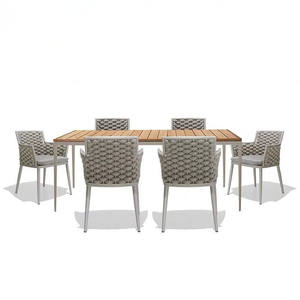 Conjunto de jardín de ratán para exteriores, 6 plazas, resistente a la intemperie, estilo escandinavo, mesa y sillas de comedor para patio, balcón, terraza. - Product Image 3