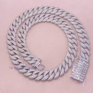 Hip hop 925 sterling silver white gold plated 13mm moissanite diamond cuban link chain women