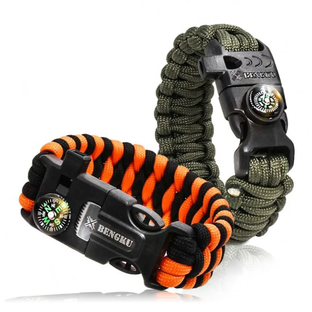 Bán Buôn Ngoài Trời Bánh Quân Sự Tùy Chỉnh Logo Tactical Khẩn Cấp Rope Điều Chỉnh Survival Paracord Bracelet 550 Phụ Kiện