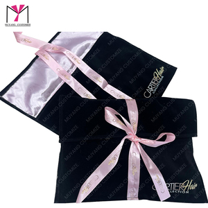 Customizable Logo Biodegradable Velvet <b>Bag</b> with <b>Pink</b> Satin Ribbon MUYANG Brand - Product Image 3