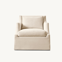 Fauteuil d'appoint moderne et durable, rembourré en mousse, avec housse amovible, revêtement en lin, accoudoirs inclinés, fauteuil club individuel avec jupe, pour salon et chambre