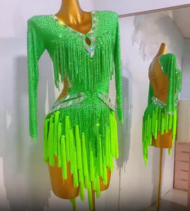 Abito Professionale per Danza Latina con Frange e Strass, Vestito per Esami Artistici, Esibizioni e Competizioni di Danza Latina - Product Image 1