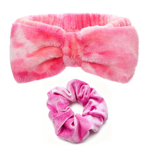 Diadema de felpa suave con lazo para el pelo, conjunto de color pastel tie-dye para mujer, para maquillaje y ducha - Product Image 2