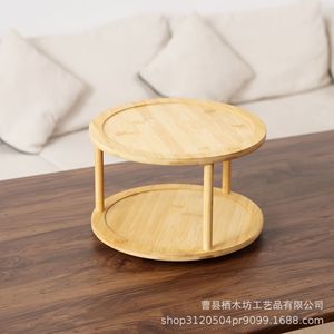 Bamboo Storage <b>Rack</b> Double Layer <b>Rotating</b> <b>Spice</b> Organizer For Kitchen Desktop Organization Multifunctional Makeup Storage - Product Image 4