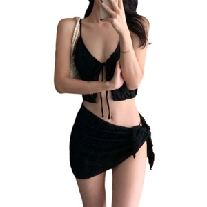 Maillots <span class=keywords><strong>de</strong></span> <span class=keywords><strong>bain</strong></span> tankini personnalisés avec logo pour femmes, à volants smockés, nœud à nouer sur le devant, texture texturée, coupe <span class=keywords><strong>haute</strong></span>, ensemble tankini <span class=keywords><strong>tanga</strong></span> - Product Image 3