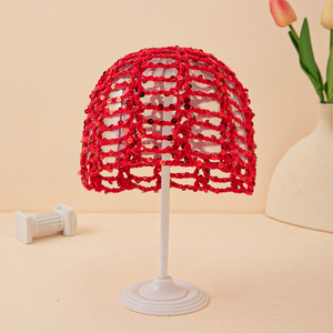 Bonnet en maille rayée en coton pour femme, filet à cheveux en crochet, snood, couvre-chef de nuit et turban enveloppant - Product Image 6