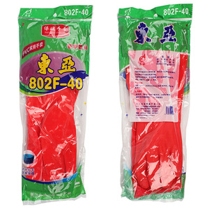 Gants ménagers en PVC Dongya 802F-40, rouges, 38 cm, imperméables, doublure en polaire, extra longs - Product Image 1