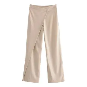 Wholesale Fashion Women High Waist Straight Leg Trousers Wrapped Front Wide Leg Pants