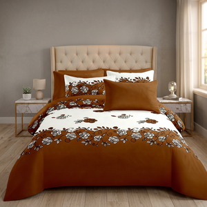 Parure de lit 6 pièces Queen Size en microfibre brossée 300 fils, motif végétal moderne imprimé, écologique, ultra douce, respirante et durable - Product Image 3