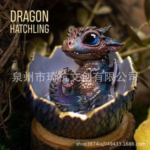 Statue de dragon bébé dans une coquille d'œuf, en résine bleu-vert, décoration pour salon, ornement - Product Image 2