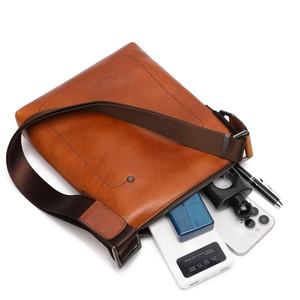 Logo personalizzato stile Vintage a spalla singola petto Messenger tracolla borsa impermeabile in <span class=keywords><strong>pelle</strong></span> aziendale moda per <span class=keywords><strong>uomo</strong></span>/donna con cerniera - Product Image 6