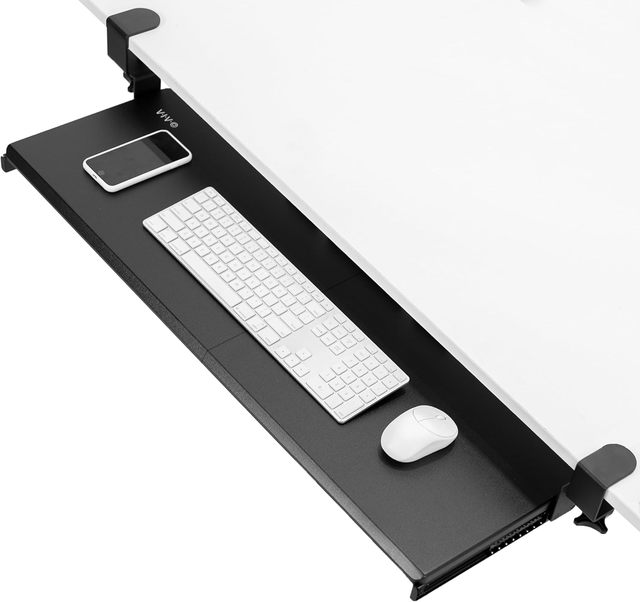 Easy-to-Install Metal Keyboard & Mouse Tray Under Desk Slide-Out Tray with C Clamp Mount for Computer Desks