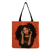 Sac à bandoulière en lin léger pour femmes en gros noir fille imprimé sac à main dessin animé pliant voyage et sac à provisions