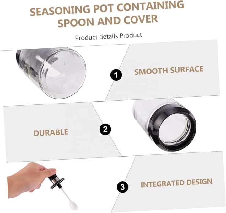 250ml Glass Spice Seasoning Bottle Kitchen Storage Container for Salt Sugar Oil with Brush Spoon and Pot Herb & Spice Tools