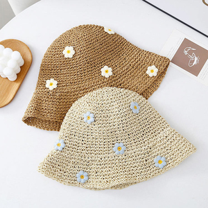 Vente en gros <span class=keywords><strong>Crochet</strong></span> fait main petites marguerites fleurs Patch plaine paille seau chapeaux de paille été femmes plage papier pêcheur chapeau - Product Image 5
