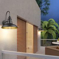 Lampe murale extérieure décorative style ferme col de cygne en fer E26 noir et or pour allée, jardin et route