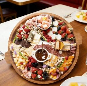 Custom Splicing Acacia Wood <b>Round</b> <b>Tray</b> Wooden Hotel <b>Tray</b> Dessert Plate Dinner Plate Party Gathering Wooden Dishes - Product Image 4