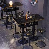Ensemble de table et de chaises de bar de café en plein air moderne, table basse avec tiroir de rangement, chaise de bar industrielle, tabouret en acier inoxydable durable