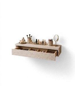 Moderno tocador de maquillaje montado en la pared con cajones de almacenamiento, aspecto de travertino para decoración de dormitorio, tocador de maquillaje flotante. - Product Image 1