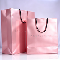 Sac de shopping en papier de haute qualité, recyclé, pliable, pour vêtements, sous-vêtements, chaussures, chaussettes, avec poignée en corde de coton rose