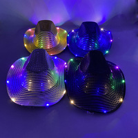 Cappello da Cowboy Occidentale in EVA con Paillettes di Alta Qualità, LED RGB Impermeabile, a Batteria, per Spettacoli, Feste, Festa del Papà