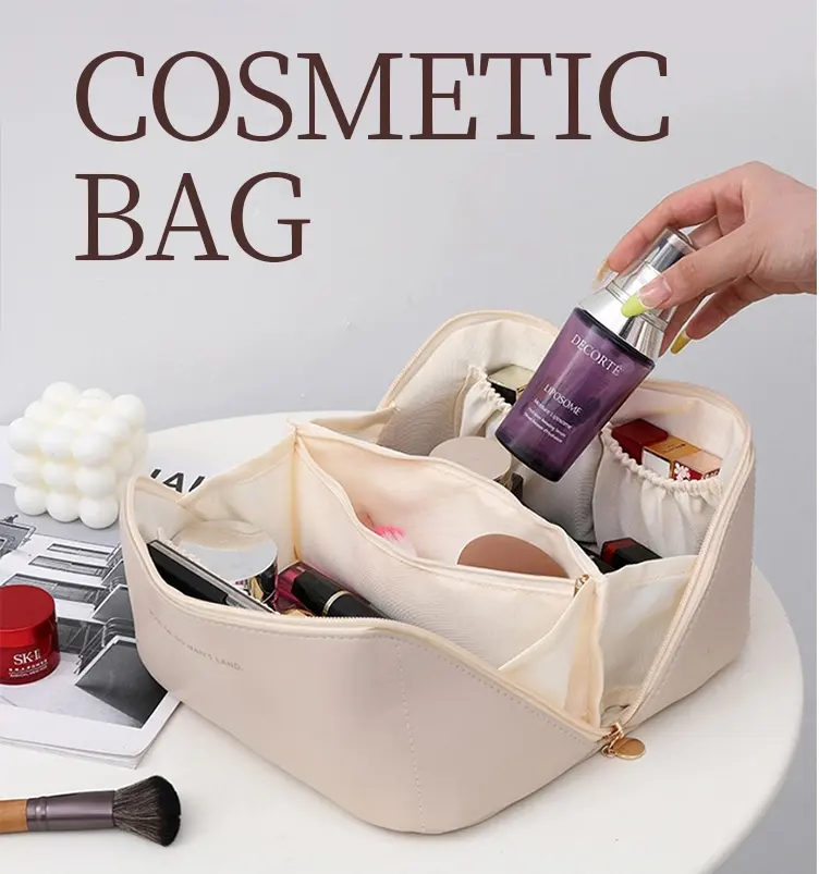 Bolsa de cosméticos de cuero PU de alta calidad de fábrica, bolsas de maquillaje portátiles, estuche organizador, bolsa de cosméticos para mujer