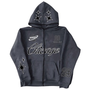 Sudadera con capucha y cremallera bordada para hombre, estilo oversize, grunge, streetwear, ligera, para otoño - Product Image 1