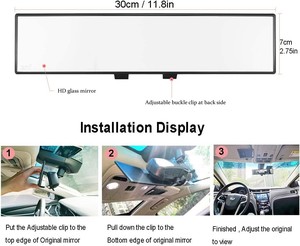 12 inch HD phổ rộng phạm vi xem chống sốc nội thất Clip-on toàn cảnh phía sau xem gương cho xe ô tô, suvs - Product Image 5