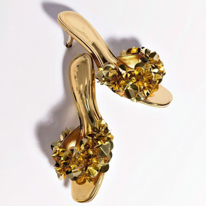 Large Size 46 Women Open Toe <b>Sandals</b> Wide Fit Dress Stiletto Low Heels Floral Bright Patent on Shoes - Product Image 6