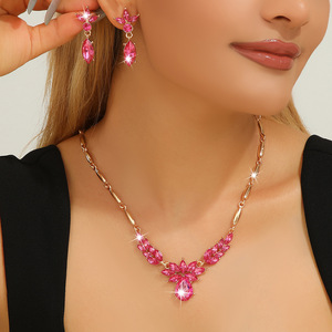 Cross-border e-commerce for all-match zinc alloy color flower fashion necklace <b>earrings</b> two-piece jewelry set - Product Image 1